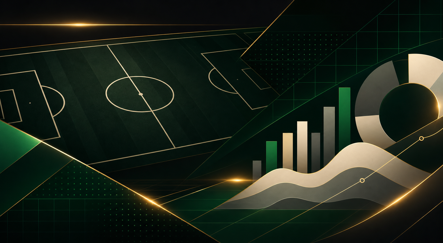 Wide banner for the betting section hub: abstract football pitch line-pattern in deep navy with geometric green grid overlays and neutral chart shapes suggesting analysis and comparison; flat, minimal, brand-free.